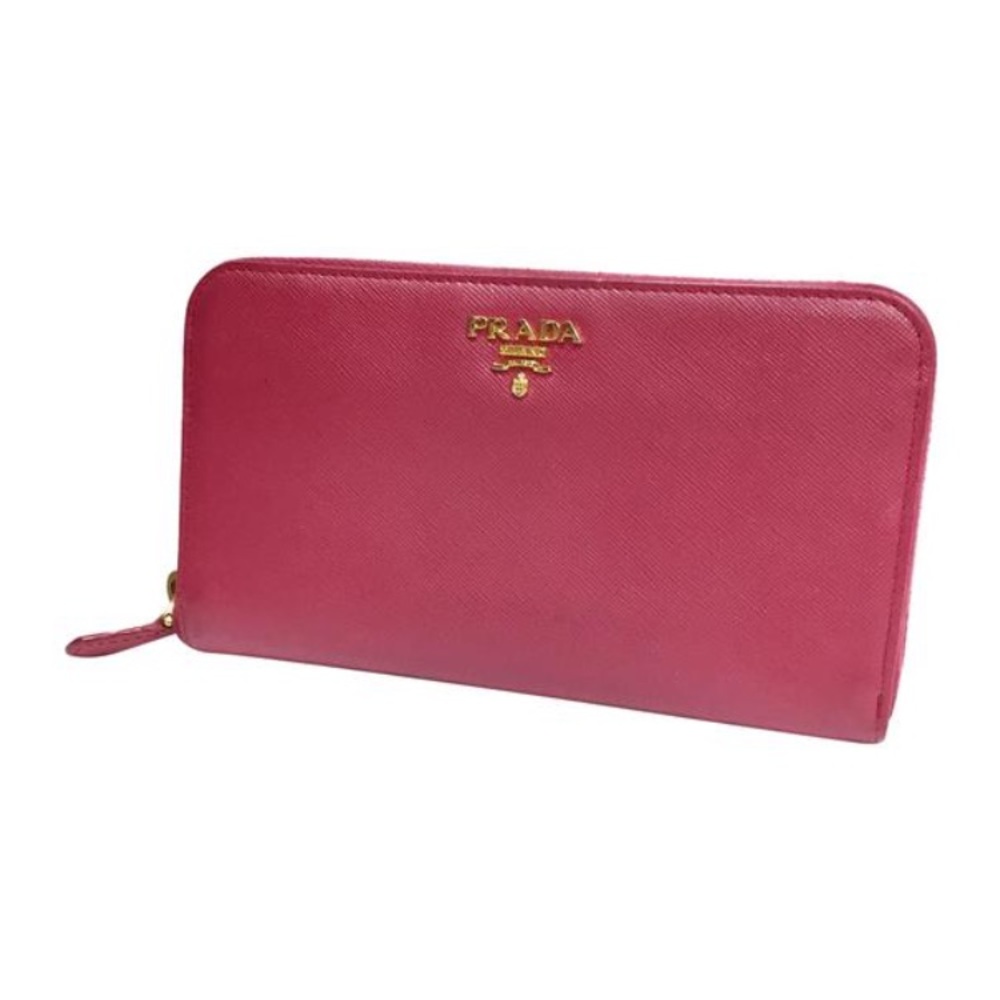 Prada pink saffiano leather zip around wallet